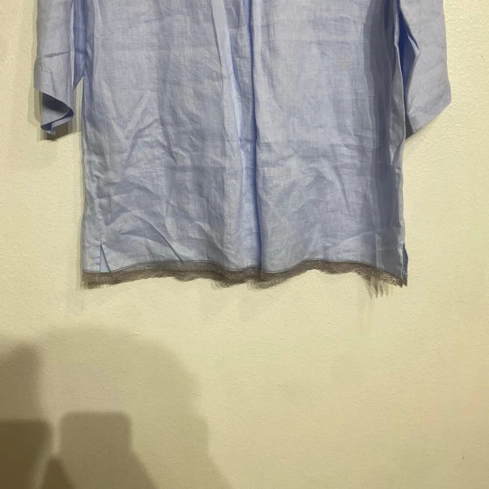 Gold Hawk Blue Linen Button Up Blouse Sz S - Image 7