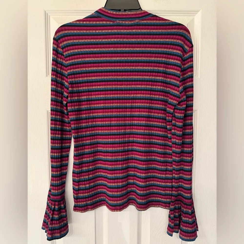 Trina Turk Pink & Blue Striped Multicolor Women's Long Sleeve Size Medium - Image 3