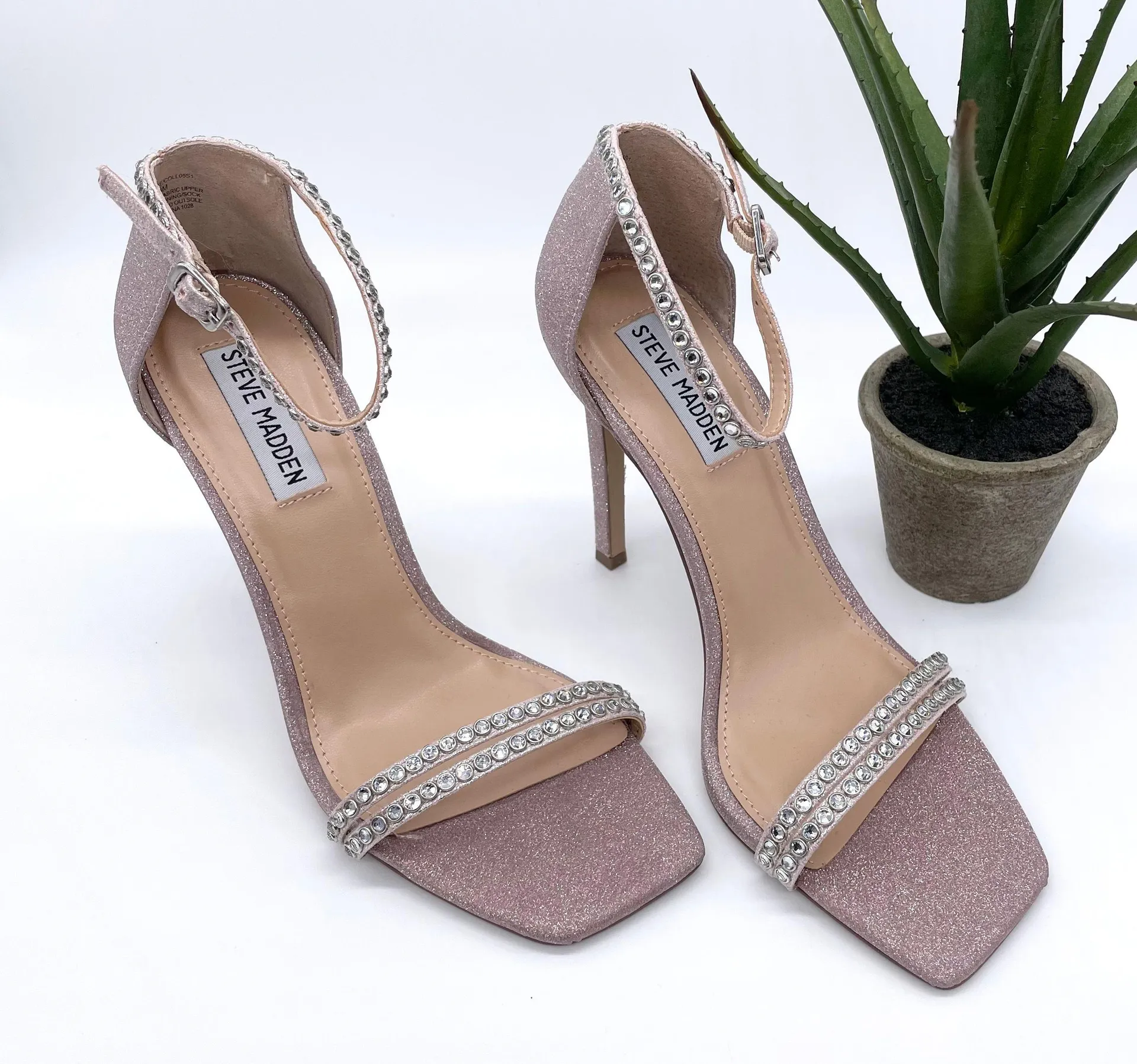 Collette Strappy Stiletto Heels Blush Glitter Sandals - Image 4