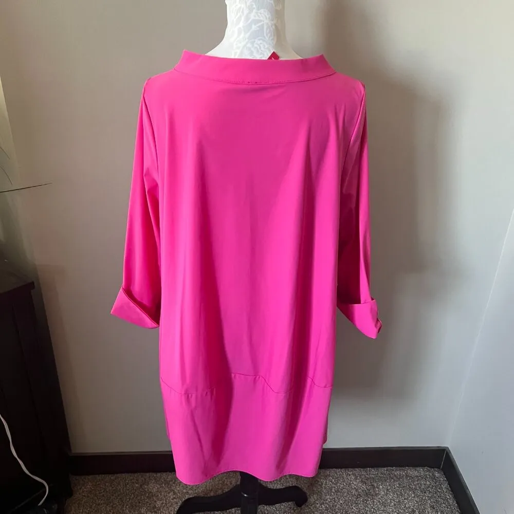 IC Collection Womens Pink Tunic Dress Top Stretchy Colorful Large Long Sleeve - Image 4