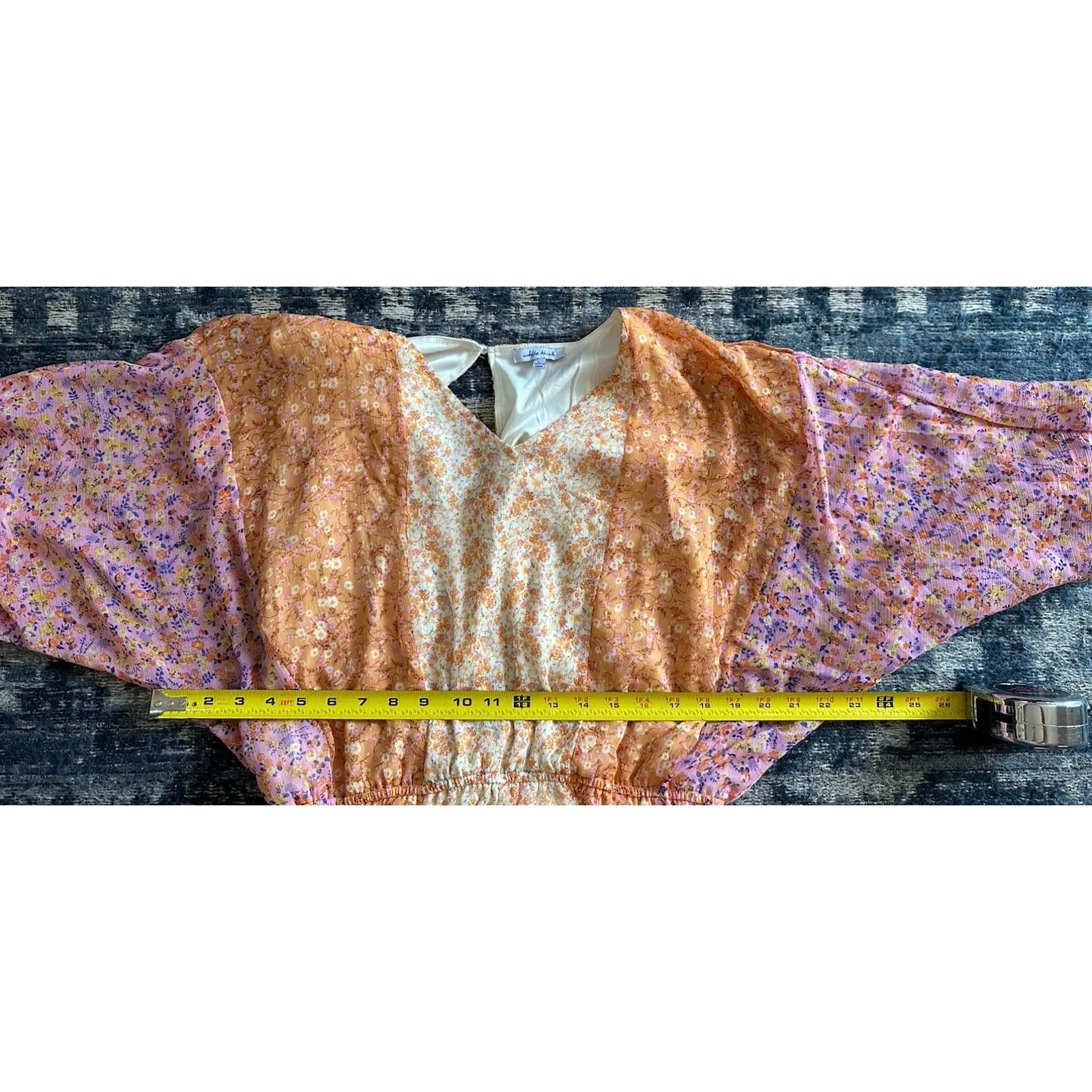 White Birch Shorts Romper Floral Print V-Neck 3/4 Dolman Sleeves Size Large Boho - Image 6