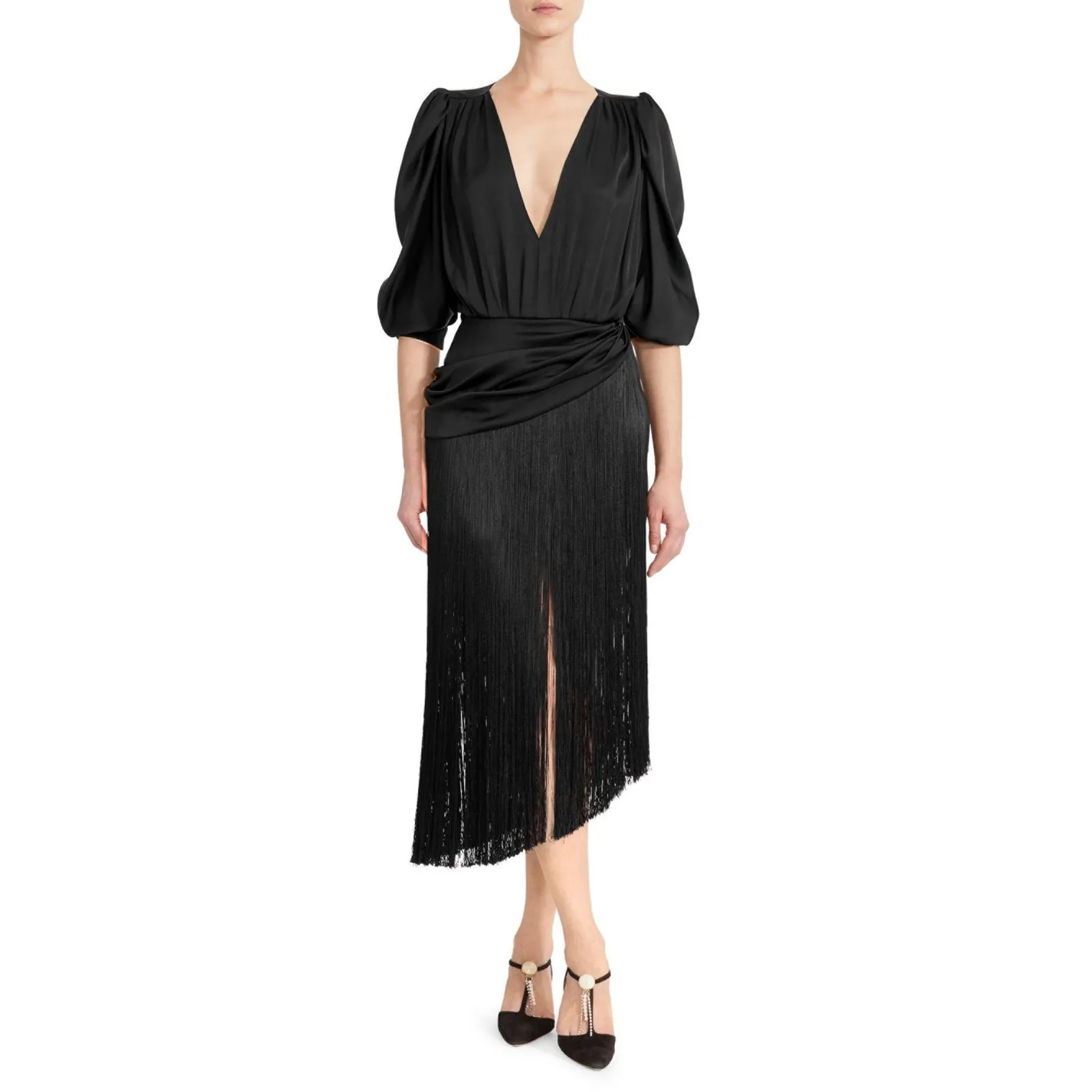 MAGDA BUTRYM Wels Black Asymmetric Layered Fringed Silk - Image 13