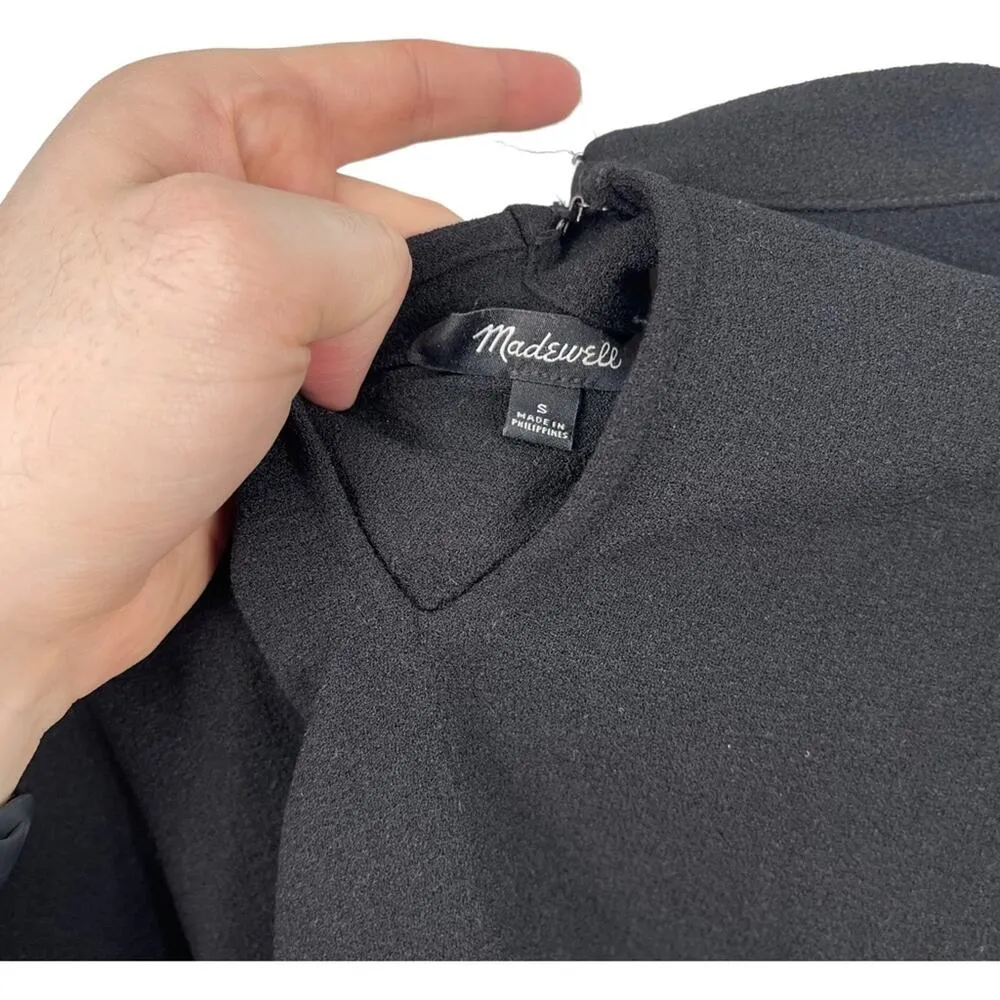 Madewell Women's Black Mockneck Bell Sleeve Cropped Shirt Blouse Size Small - Image 4