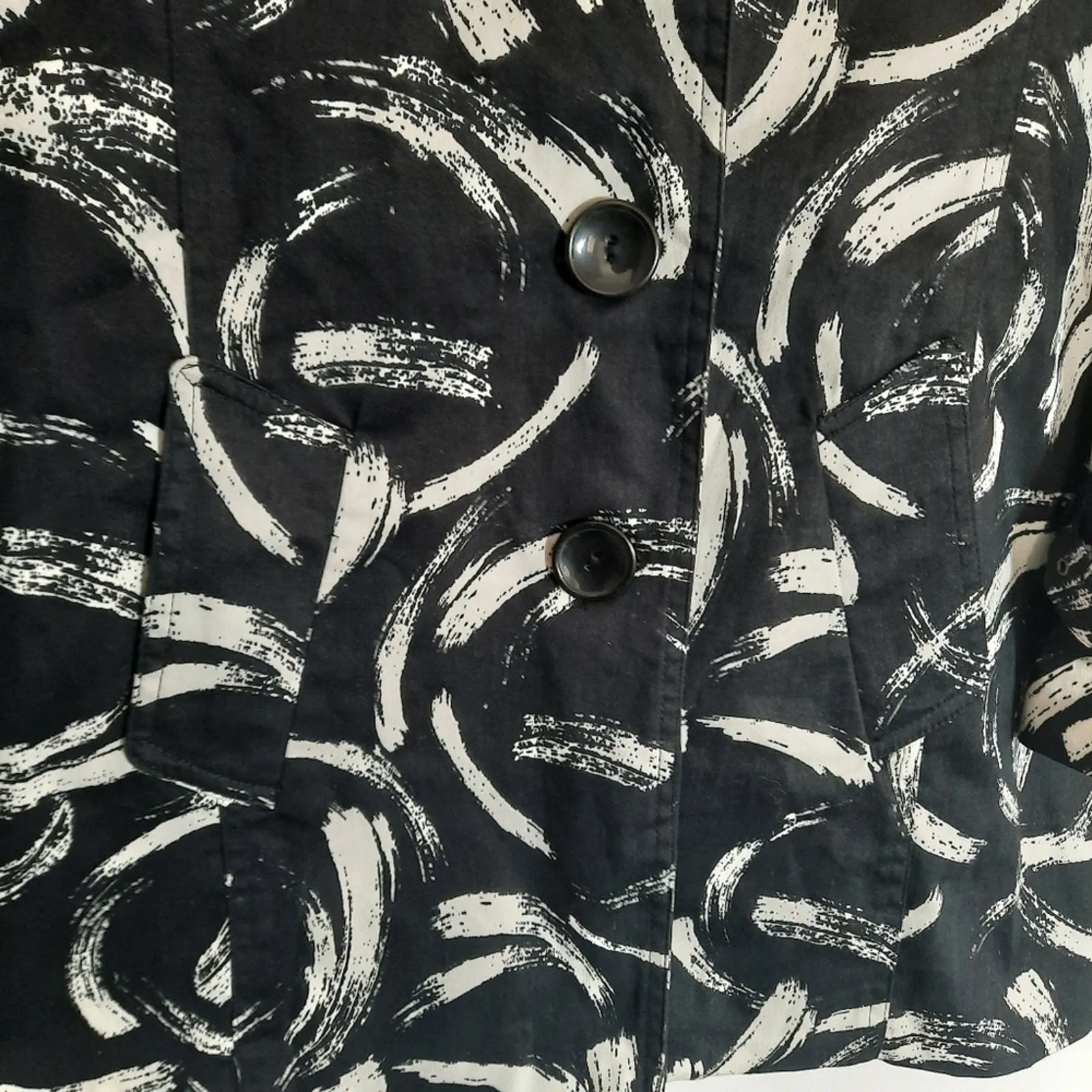 Y2K Vintage Womens Trench Jacket Size Small Black White Abstract Art Wild Punch - Image 10