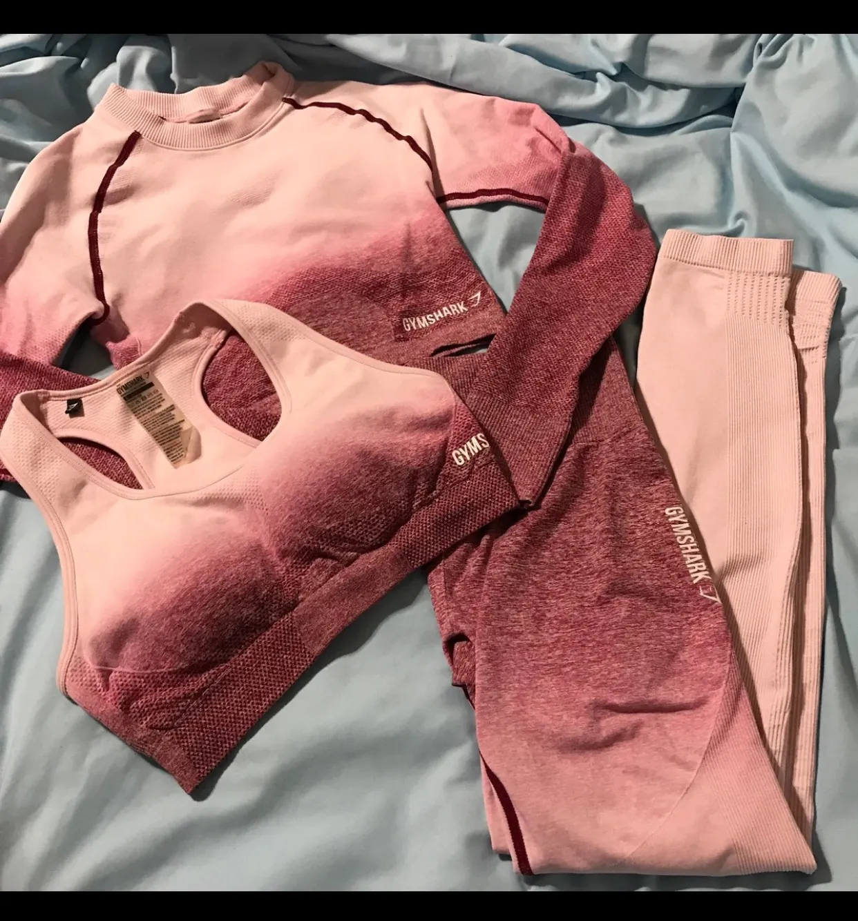 Outfit Set 3 Piece Leggings Bra Crop Long Sleeve Shirt S - Image 2