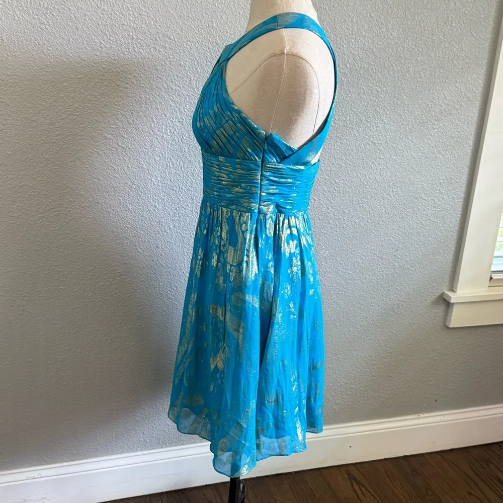 Aidan Mattox Keyhole Metallic Criss Cross Dress Size 4 EUC Silk Blend - Image 4