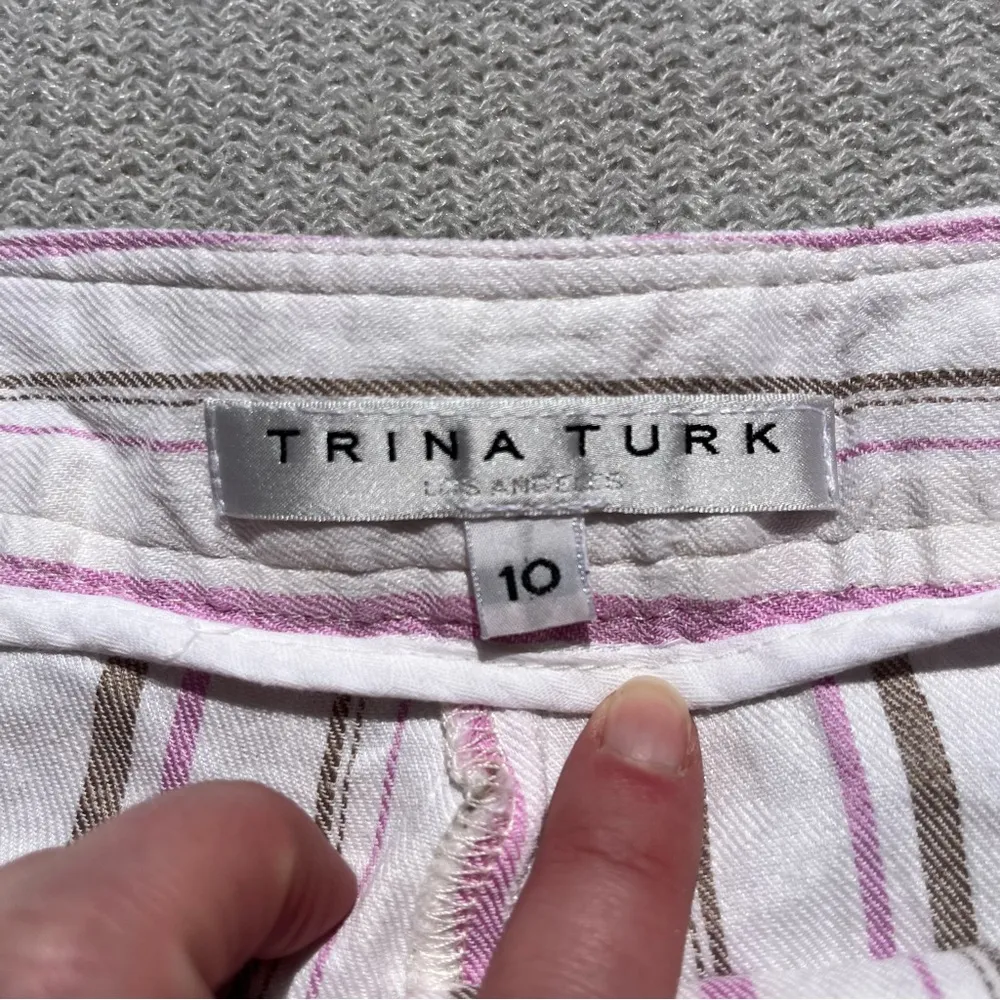 Trina Turk Striped Linen Blend Sailor Button High Waisted Shorts Size 10 - Image 2