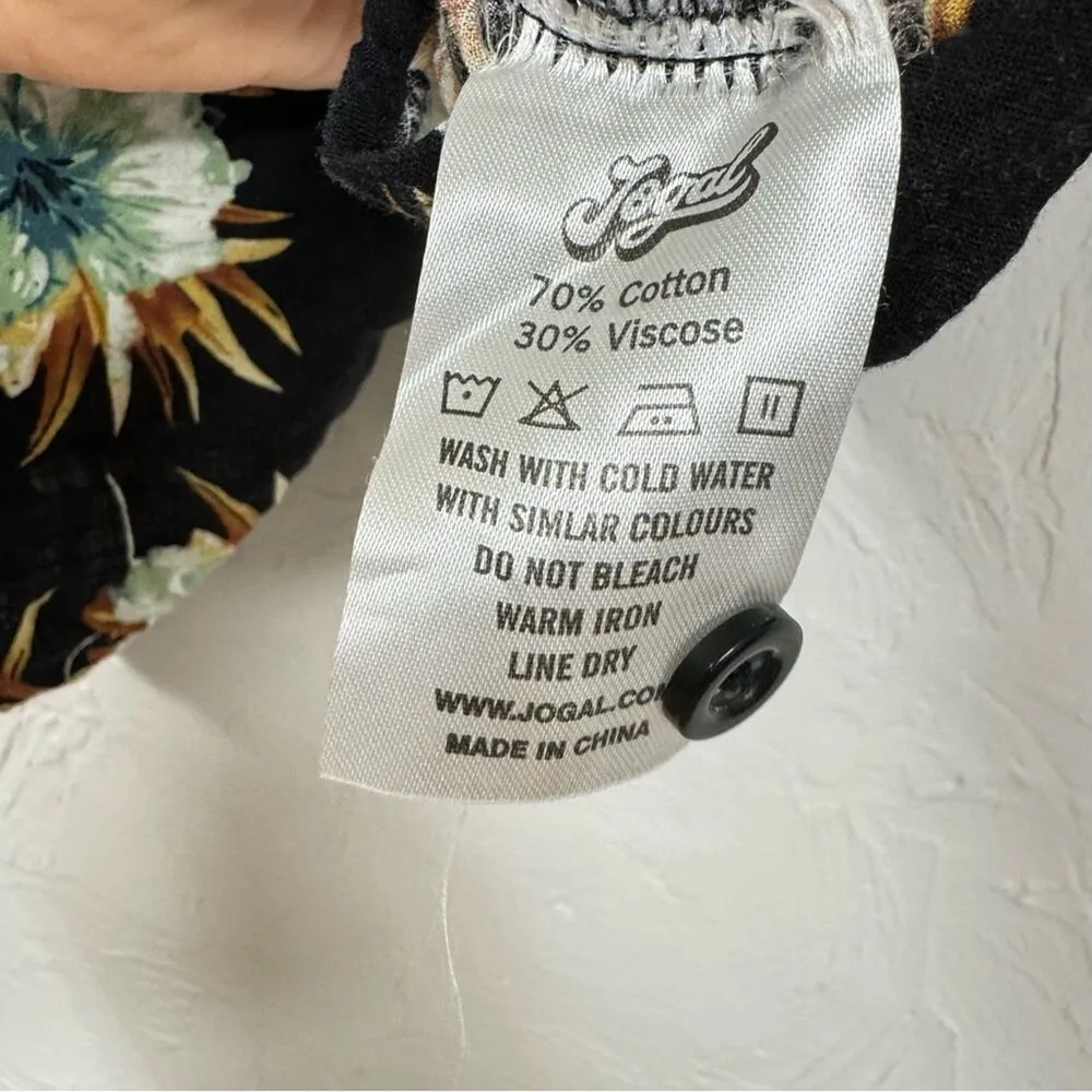 Jogal Black Hawaiian Floral Print Button Down Shirt Womens XS Short Sleeve Beach - Image 5