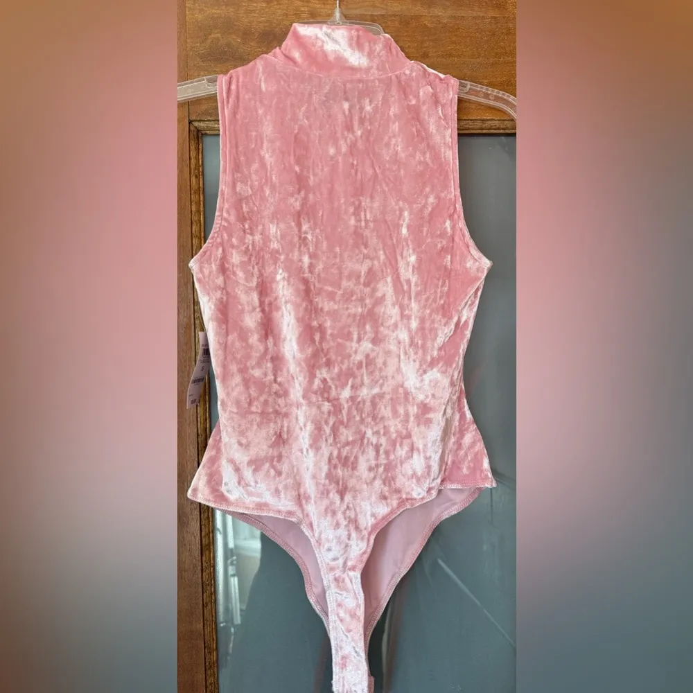 And Now This Blushing Bloom Crushed Velvet Pastel Pink Bodysuit NWT - Image 6