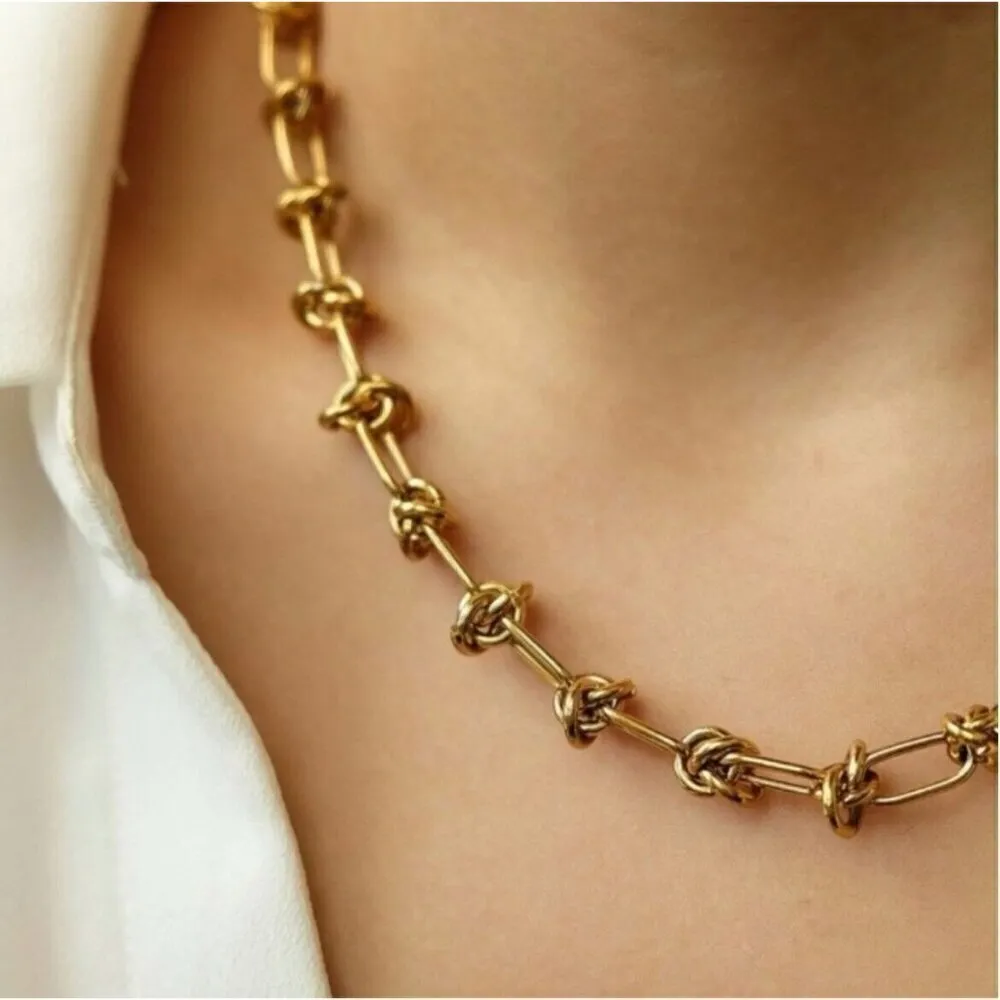 18K Plated Gold Knot Chain chunky Necklace SET Stainless Steel womens jewelry - Image 8