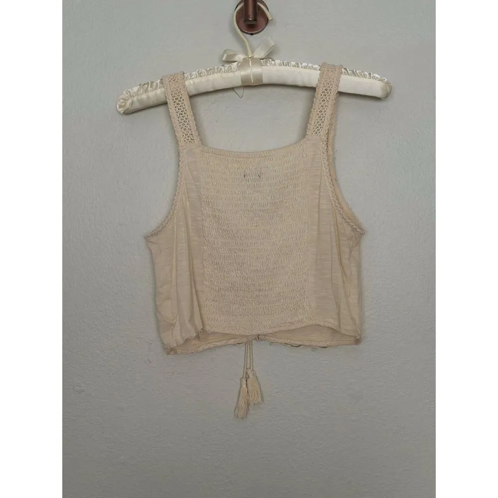 Cute American Eagle CS Boho Chic Cream Knit Crochet Smocked Tank Top Corset Size XS - Image 6