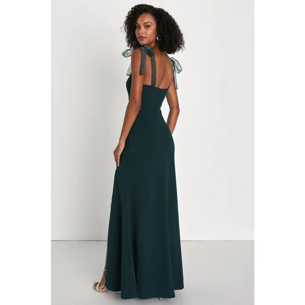 Lulus Beloved Elegance Emerald Green Tie-Strap Mermaid Maxi Dress Wedding Sz XL - Image 2
