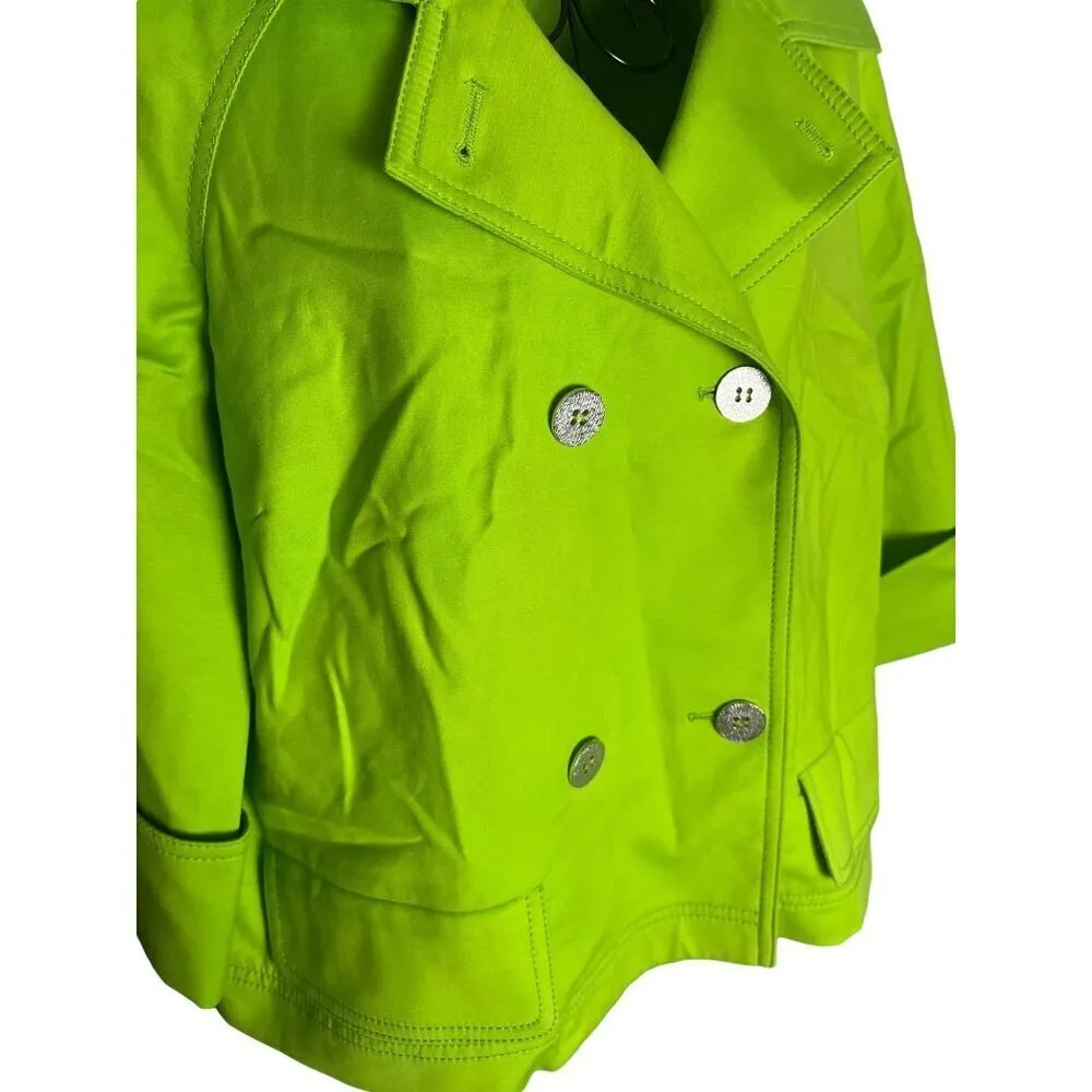 St. John  Women's S Lime Green Double Breasted Jacket Cotton‎ Bright Preppy Twee - Image 2