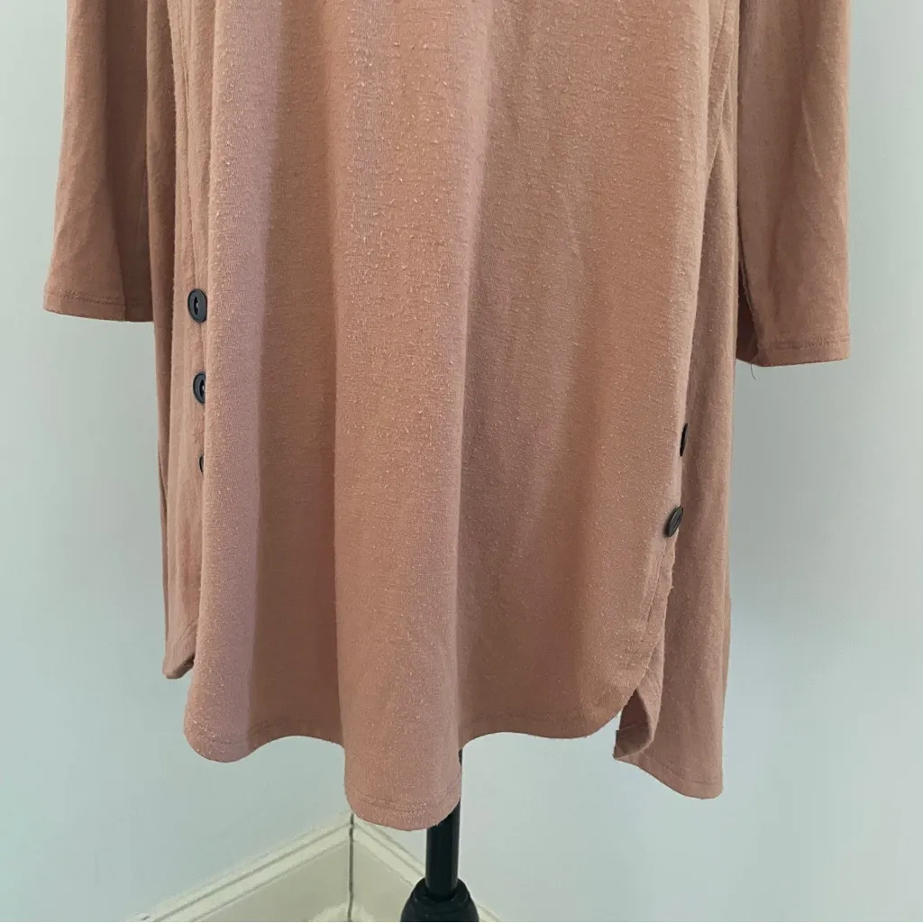 Zenana Outfitters Crew Neck Tunic sz Medium Cognac Brown Button Accent‎ Everyday - Image 6