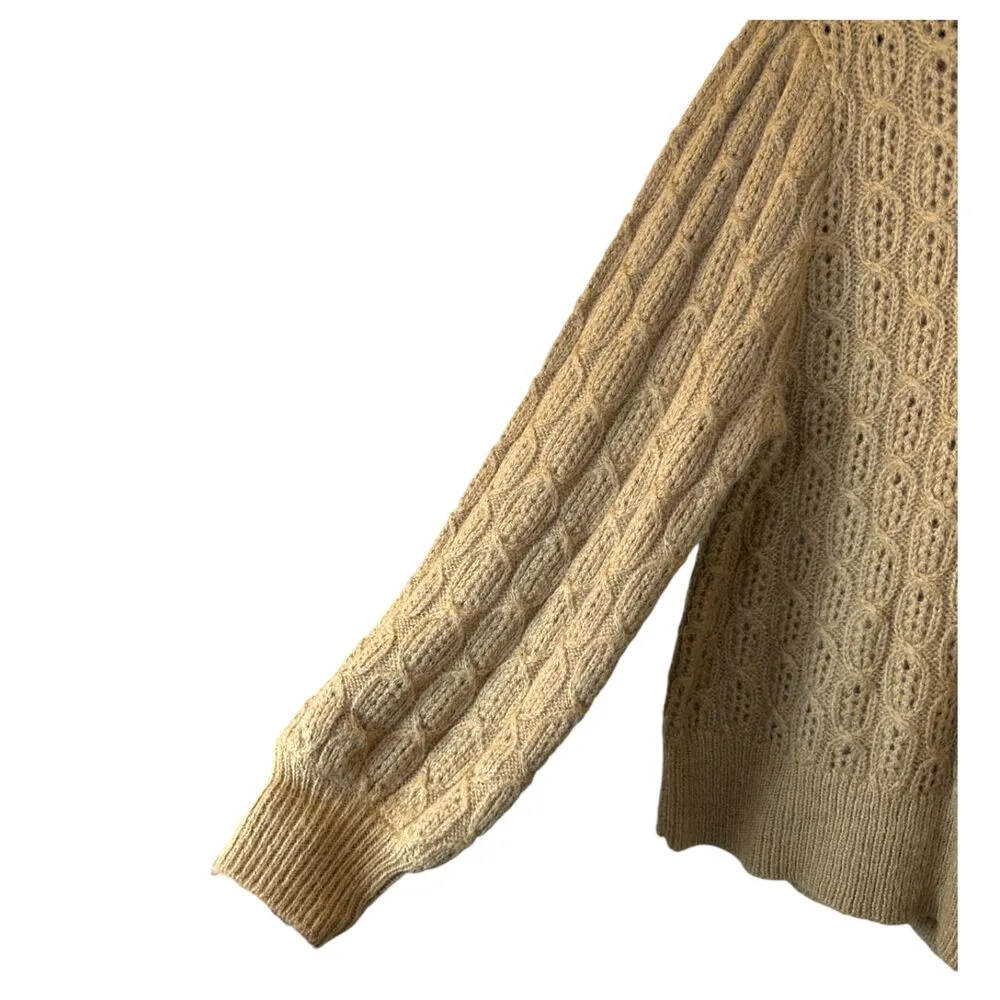 J. Crew Balloon Sleeve Open Knit Sweater Camel Beige Tan Large NEW with Tags - Image 9