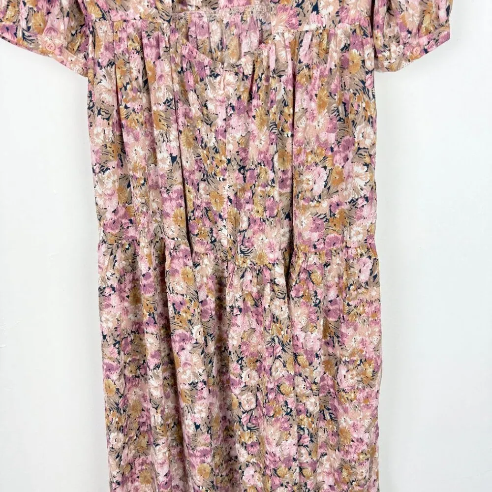Jocelyn Floral Midi Dress Puff Sleeve Open Back Size XS EUC - Image 9