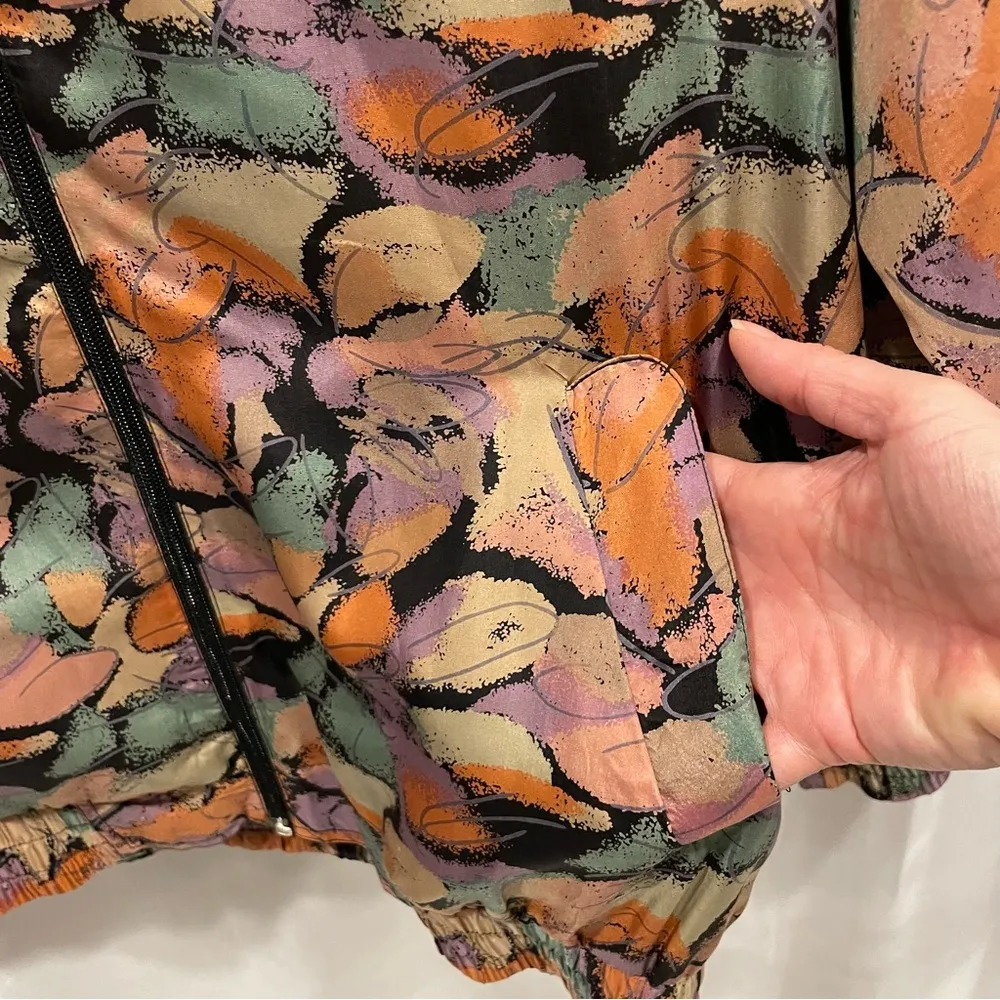 Funky vintage pastel earth tones silk Oleg Cassini track jacket pockets - Image 7