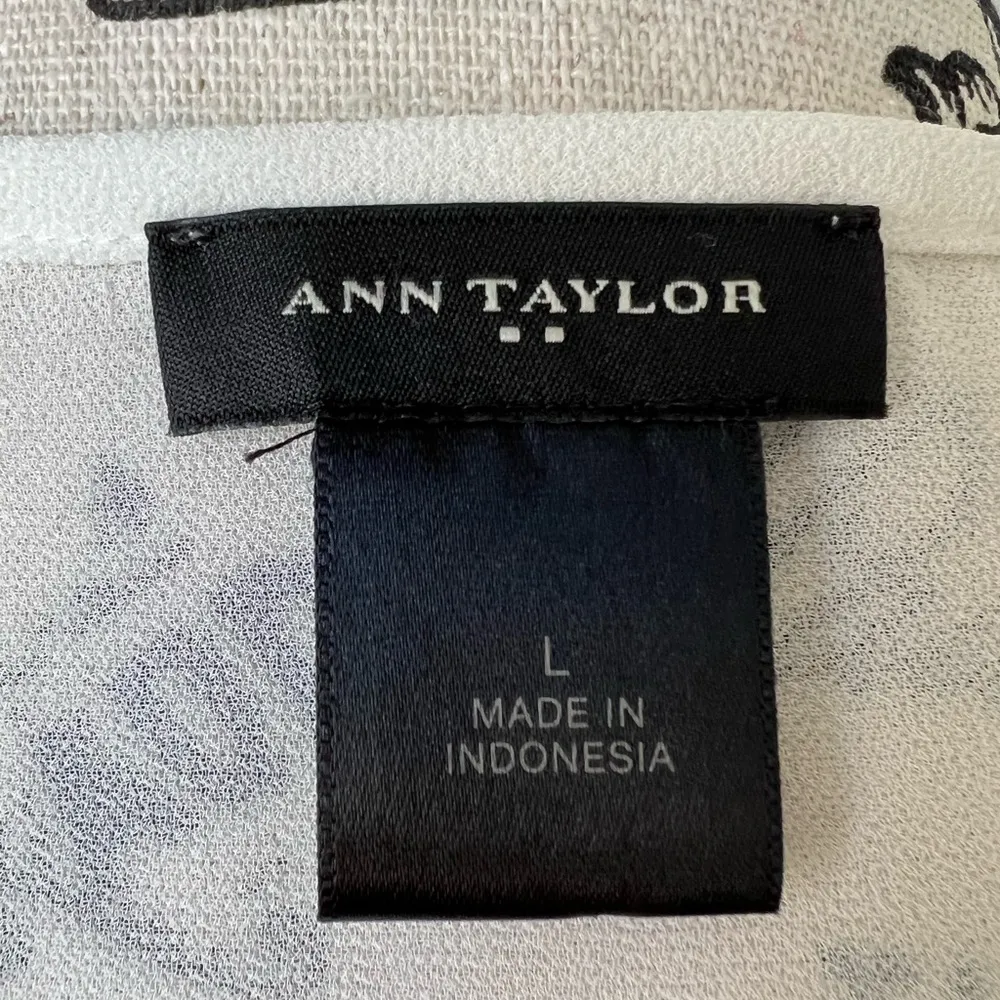 Ann Taylor Off-White w/ Beige & Pink Front Pleats 3/4 Sleeve Blouse Size Large - Image 7