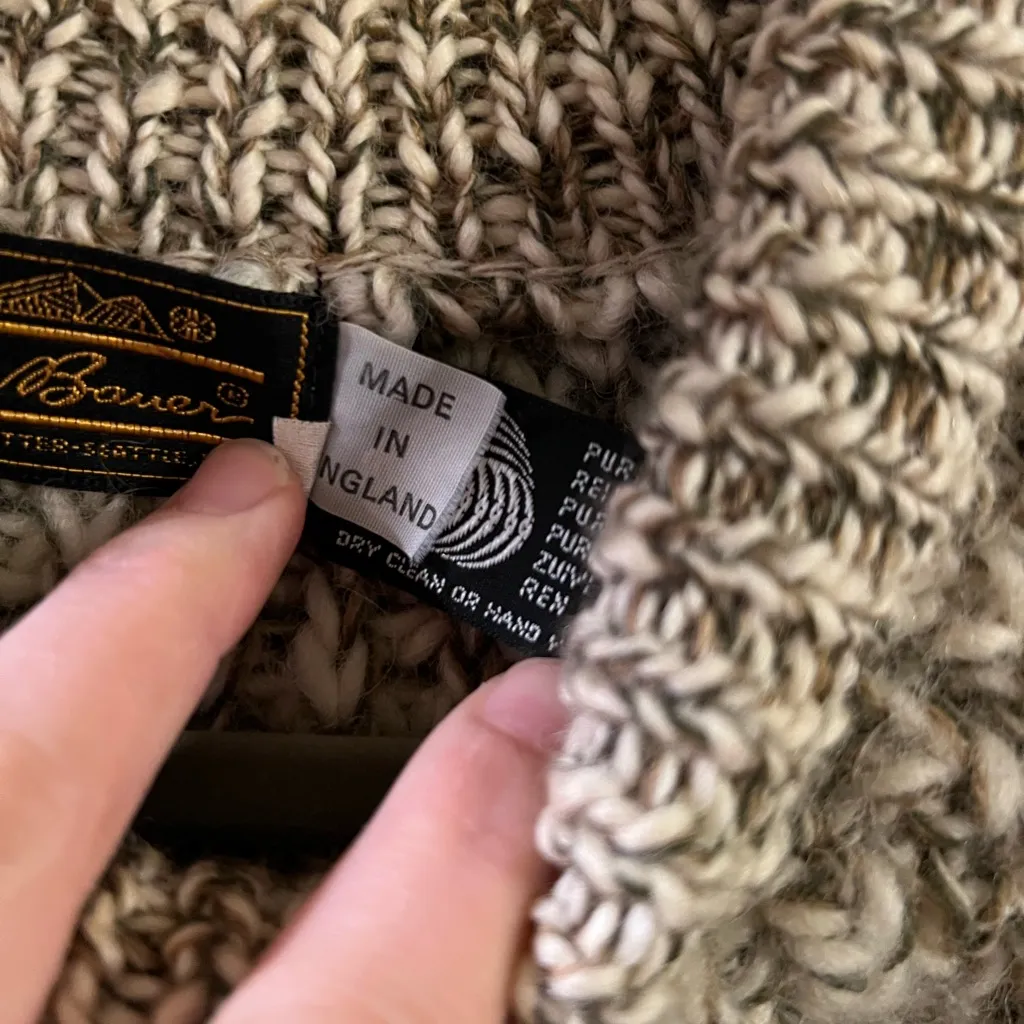 VTG Eddie Bauer wool Chunky Knit Sweater in Gray and Cream - Image 7