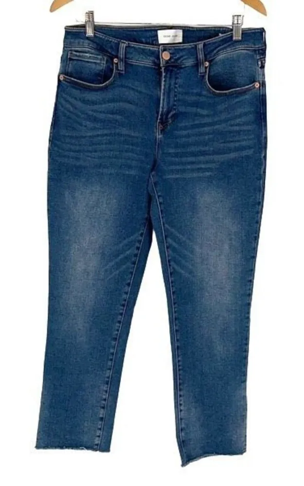 Dear John Womens High Rise Blaire Straight Rat Hem Cropped Jeans Blue Size 30 - Image 1