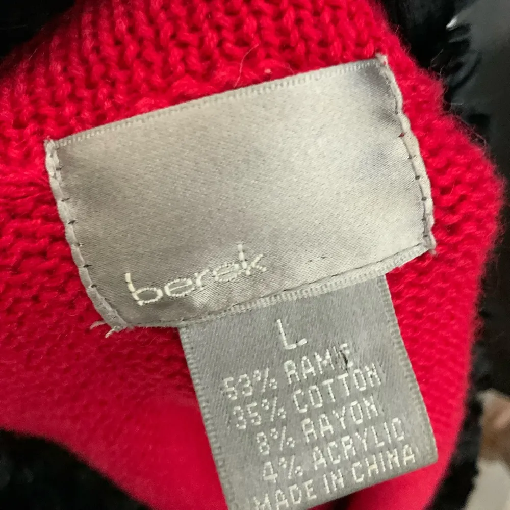 Berek Vintage Red & Black Beaded~Velvet~Fur~Zip Up Cardigan Sweater Large - Image 13