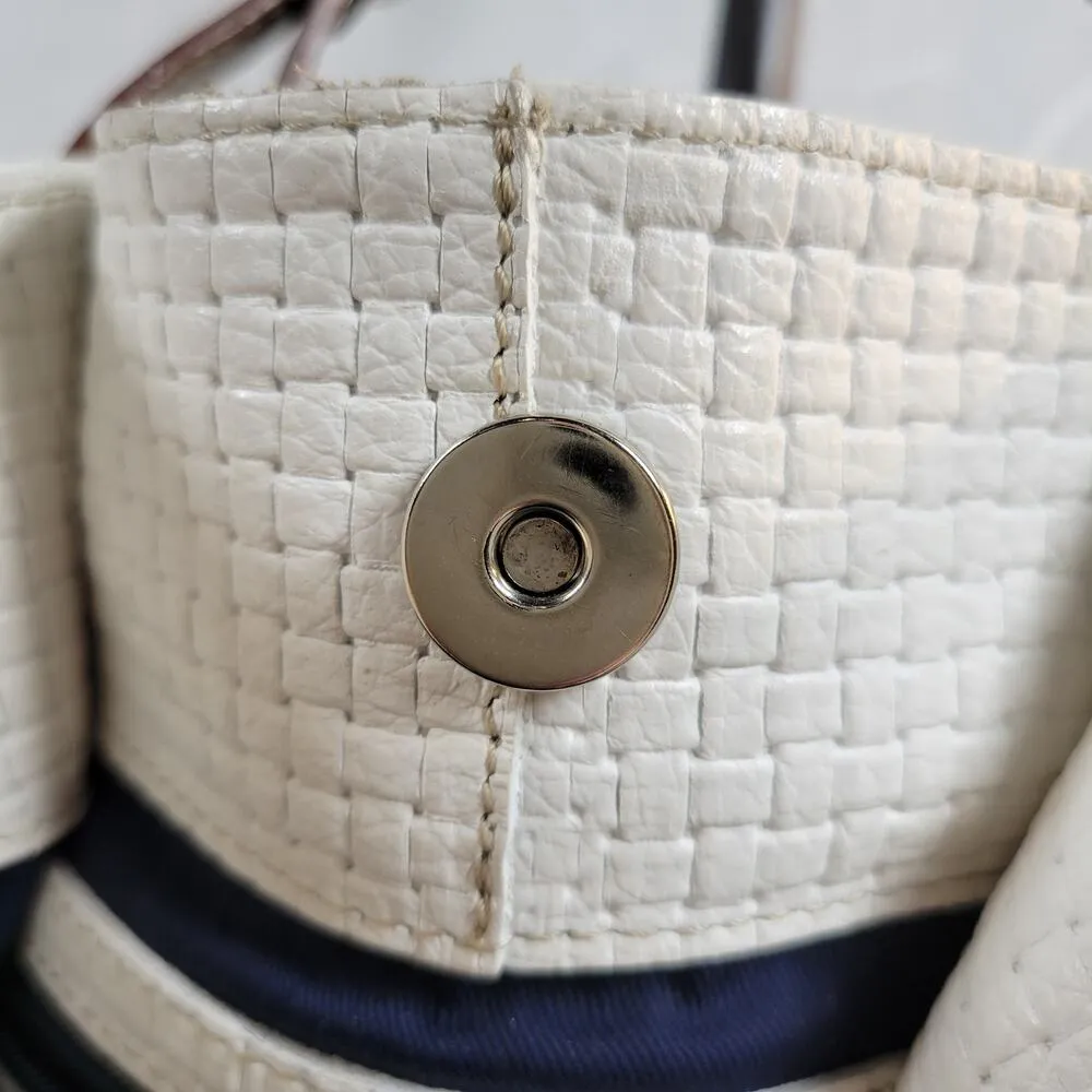 Claudia Firenze Womens Iris Tote Bag White Pink Floral Woven Leather Purse Italy - Image 9