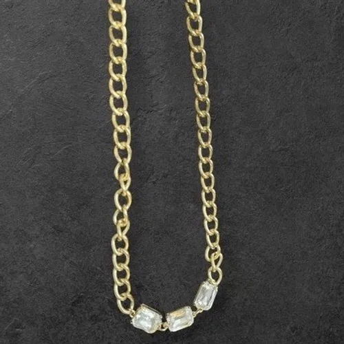 Y2K Vintage‎ Womens Chunky Gold Tone Rhinestone Chain Matinee Necklace 90s - Image 2