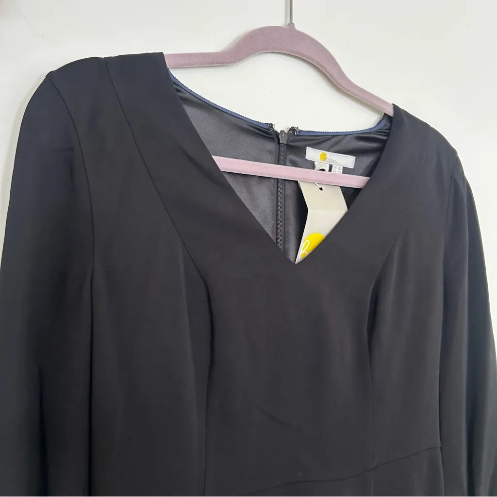 NWT Boden Black Long Sleeve V Neck Mid Length Dress Size 4L - Image 3