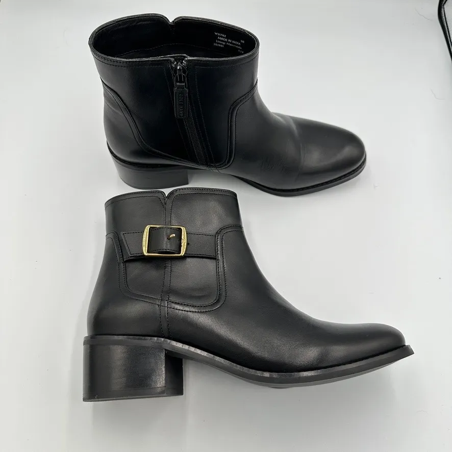 Cole Haan Women's Size 9 Black Leather Buckle Zip Ankle Boots Heels Classic City - Image 3