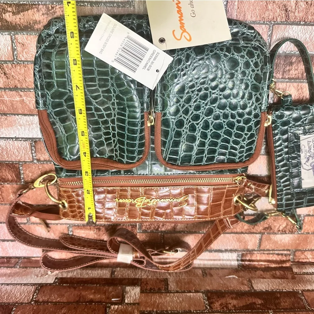 Samantha Brown Green and Brown Crocodile Embossed Bag Crossbody - Image 9