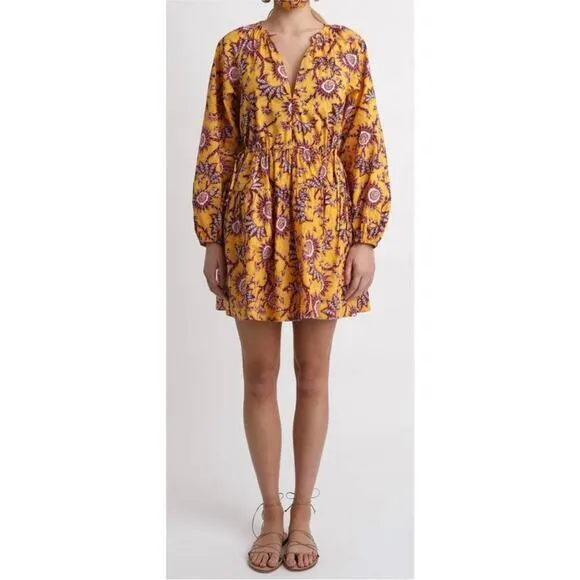 ALC Myra Floral‎ Mini Dress Women's Size 2 Yellow Beige Long Sleeve - Image 2