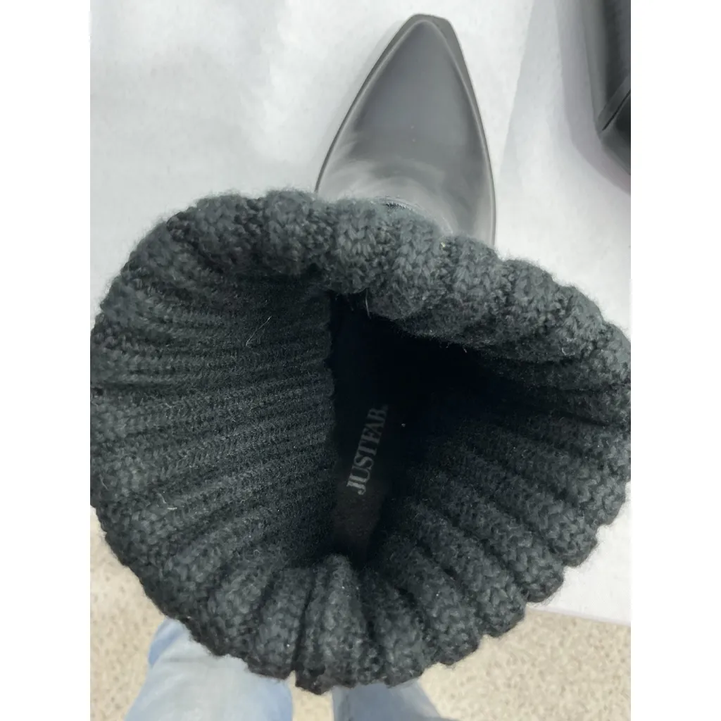 Womans Just Fab Pullon Western Style Ankle Boots 7 Black Pointed Toe Heel Cuff - Image 8