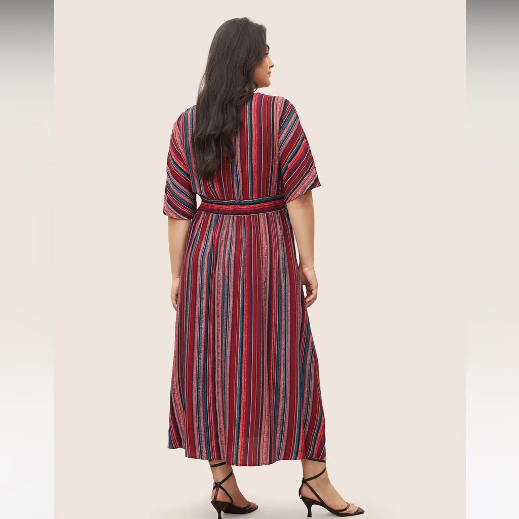 BloomChic Striped Contrast Dolman Sleeve Shirred Pocket Split Flutter Maxi Dress Red Size 12 - Image 3