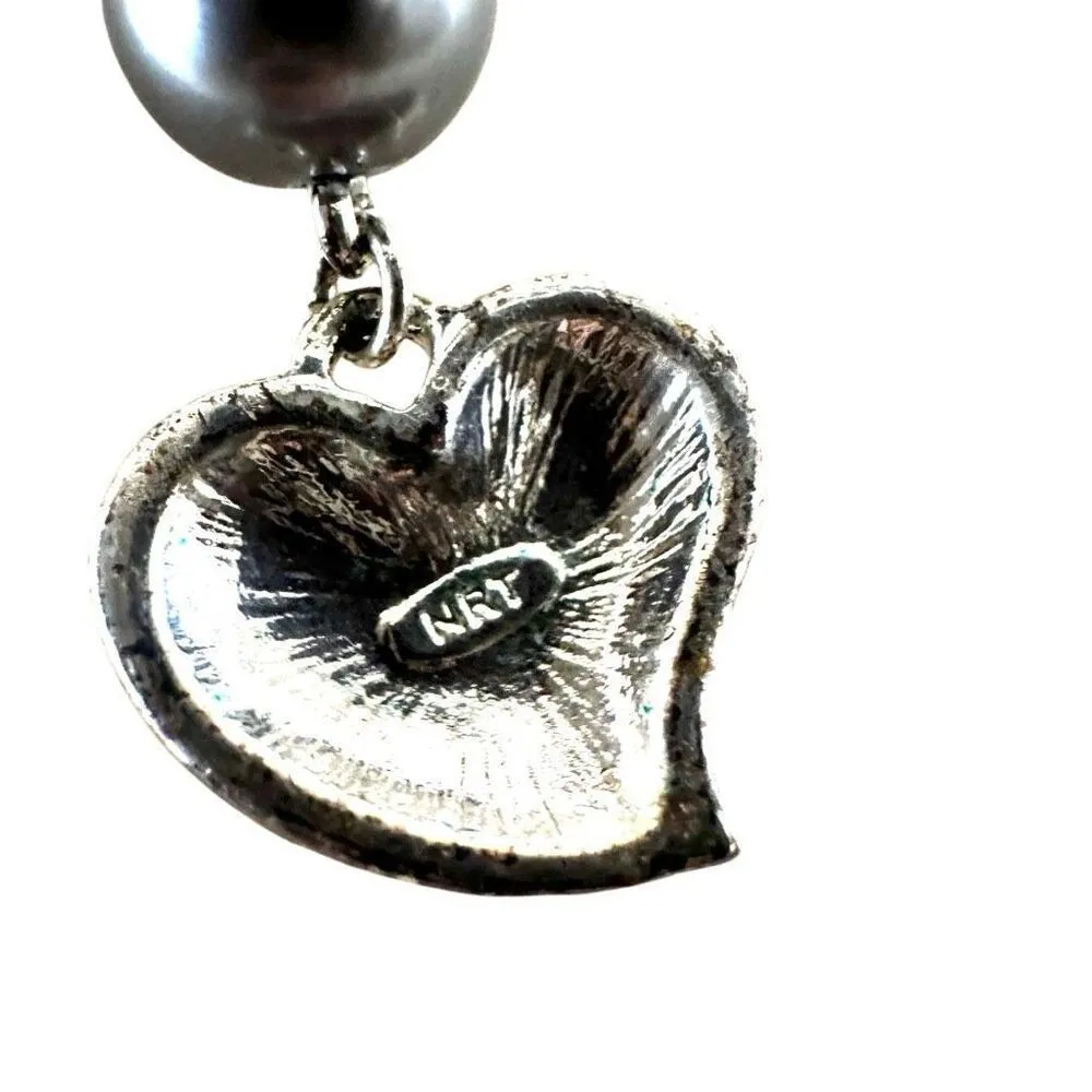 Avon Grey faux Pearl Rhinestone Crystal Heart Love Drop Y Lariat Necklace Gray - Image 4