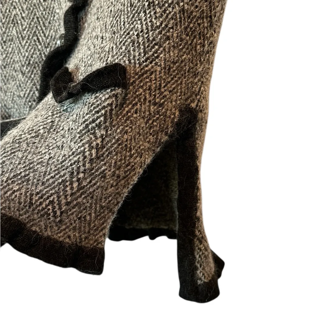 TESORI Cardigan Sweater Vest Wool Alpaca Classic Preppy Gray Herringbone Size M Size M - Image 5