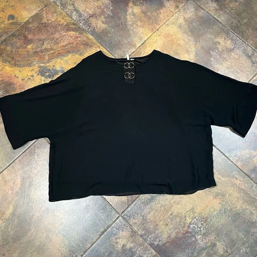EST. 1946 Black Flowy Blouse Gold Ring Accents XL - Image 5