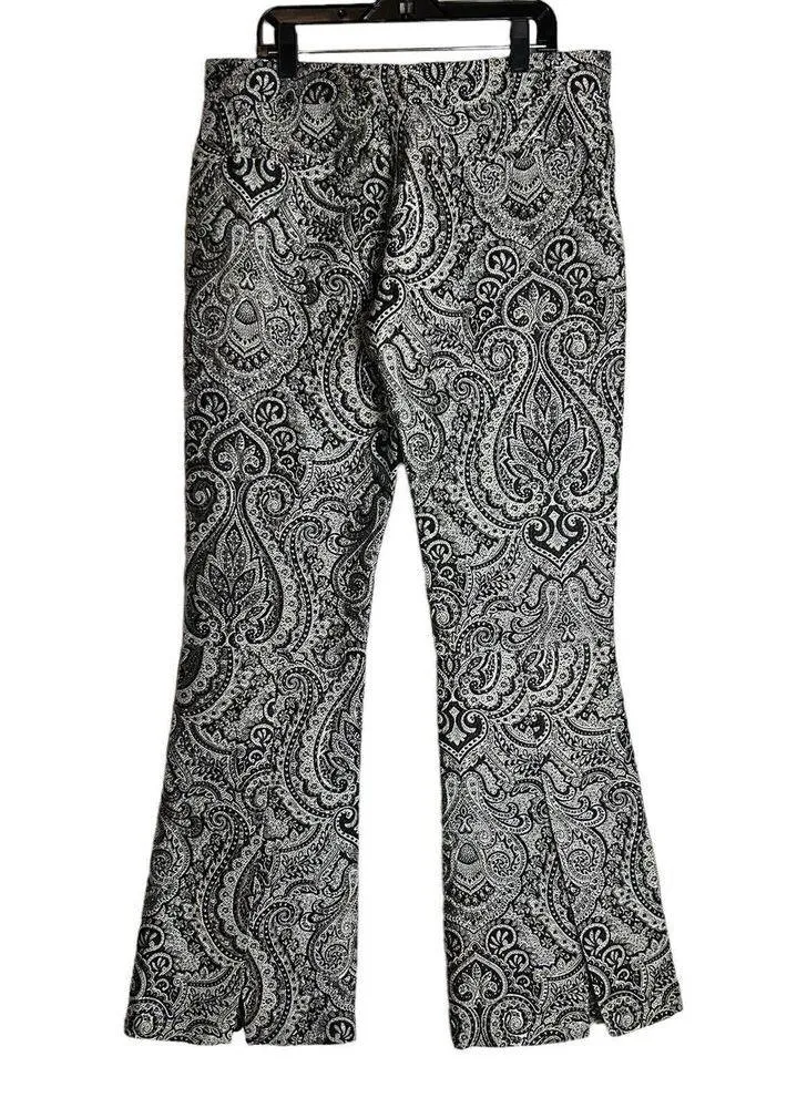 ZARA Pants Womens Medium black silver jacquard Flared Leg Slit Ankle Boggles Fav - Image 4