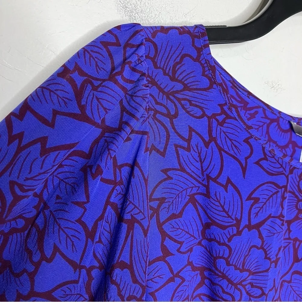 Pippa 100% silk dress‎ batwing sleeves purple floral leaf pattern new size 12 - Image 3