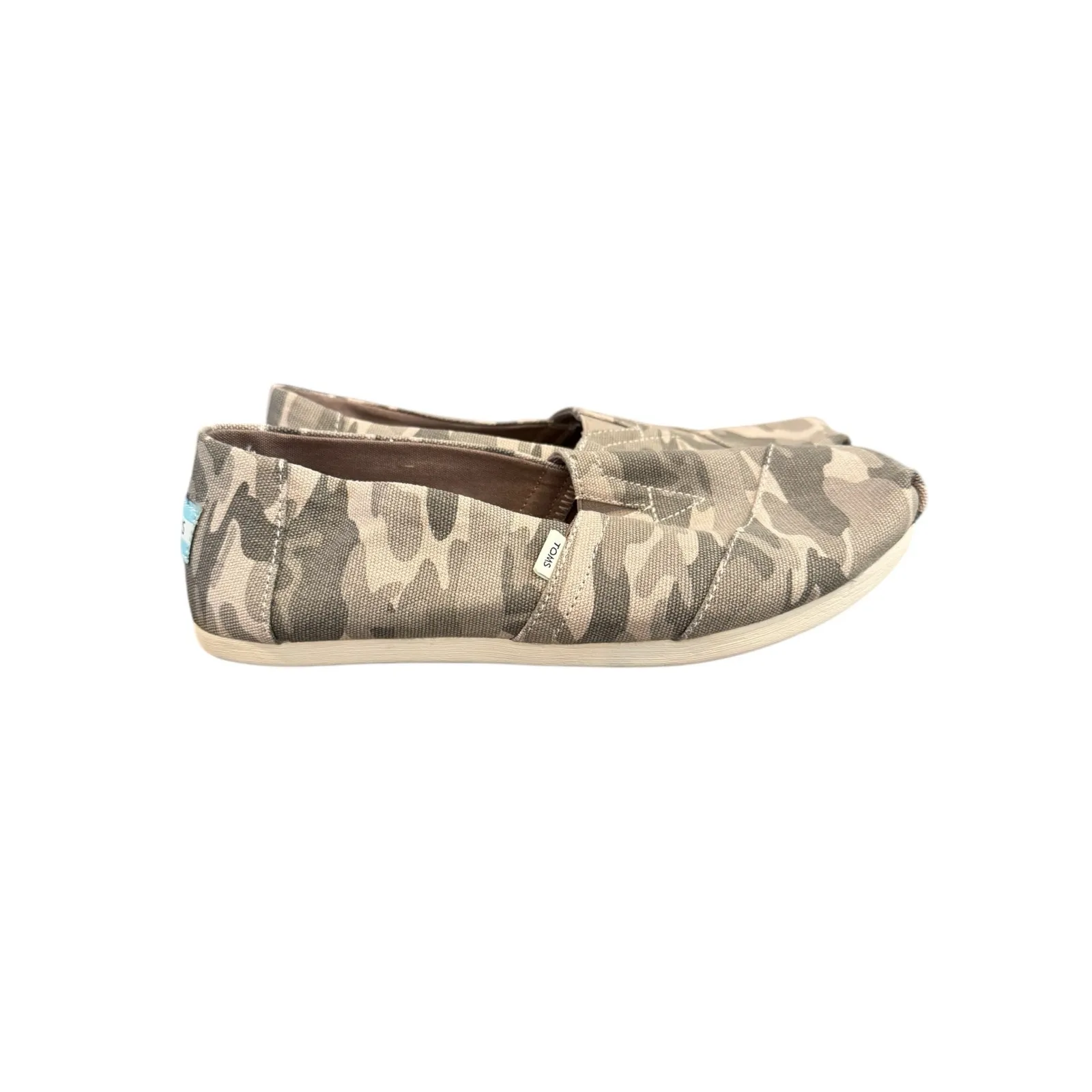 TOMS Camo Alpargata Slip On Flats Women’s 7.5 Taupe Grey Canvas Eco Comfort - Image 8