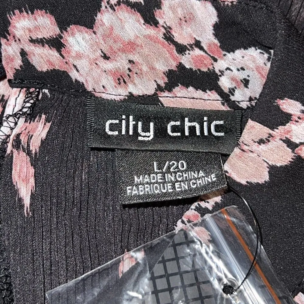 City Chic Black  Floral Budding Romance Long Sleeve Hi Low  Top Size L/20 ( 3X ) - Image 10