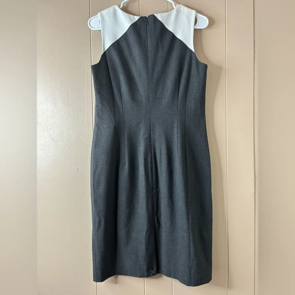 Ann Taylor Dress 6 Gray Stretch Suiting Geometric Color-Block Sleeveless Sheath - Image 4