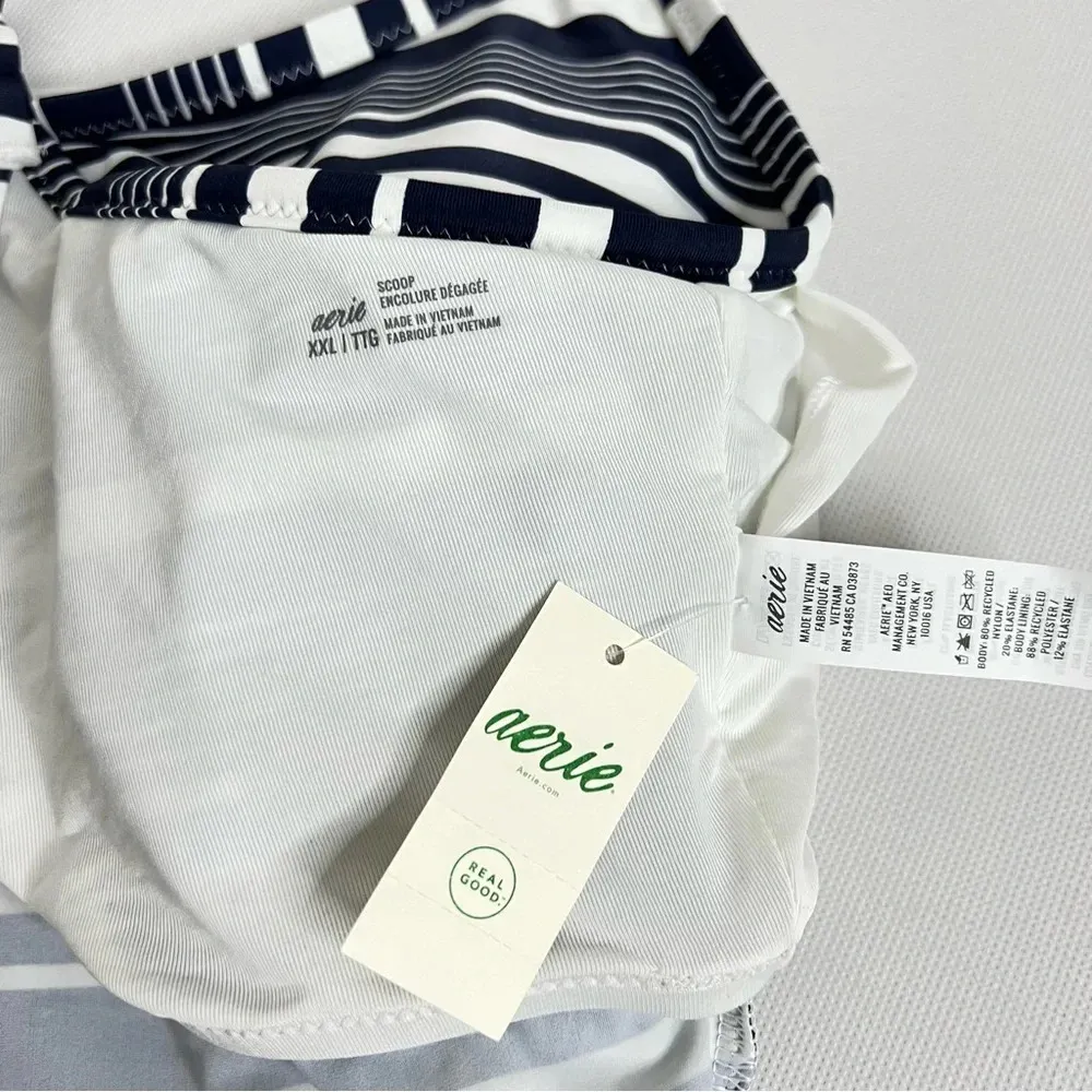 Aerie Scoop Bikini Top Long Line Striped Size XXL Color Navy Blue/ White - Image 7