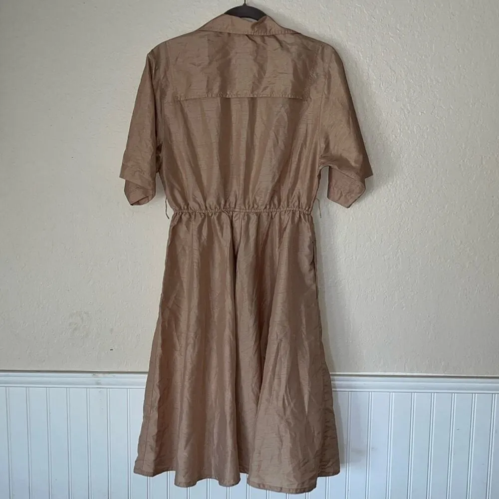 Utility Vintage 80s Button Down Fit and Flare Khaki Belted Shirtdress pockets - Image 8