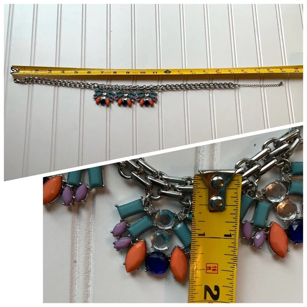 Necklace Fashion Jewelry Statement Beaded Blue Silver Chain link Aztec Bougie - Image 7