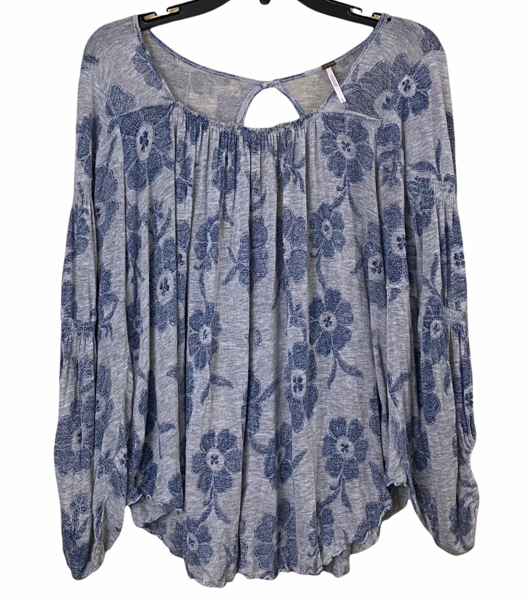 Blue Grey Floral Boho Peasant Top - Image 2