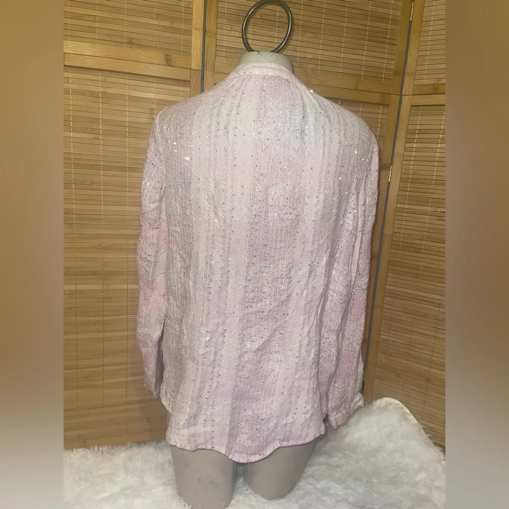 Jennifer Lopez JLO pink sparkle v-neck long sleeve top shirt blouse size medium - Image 3