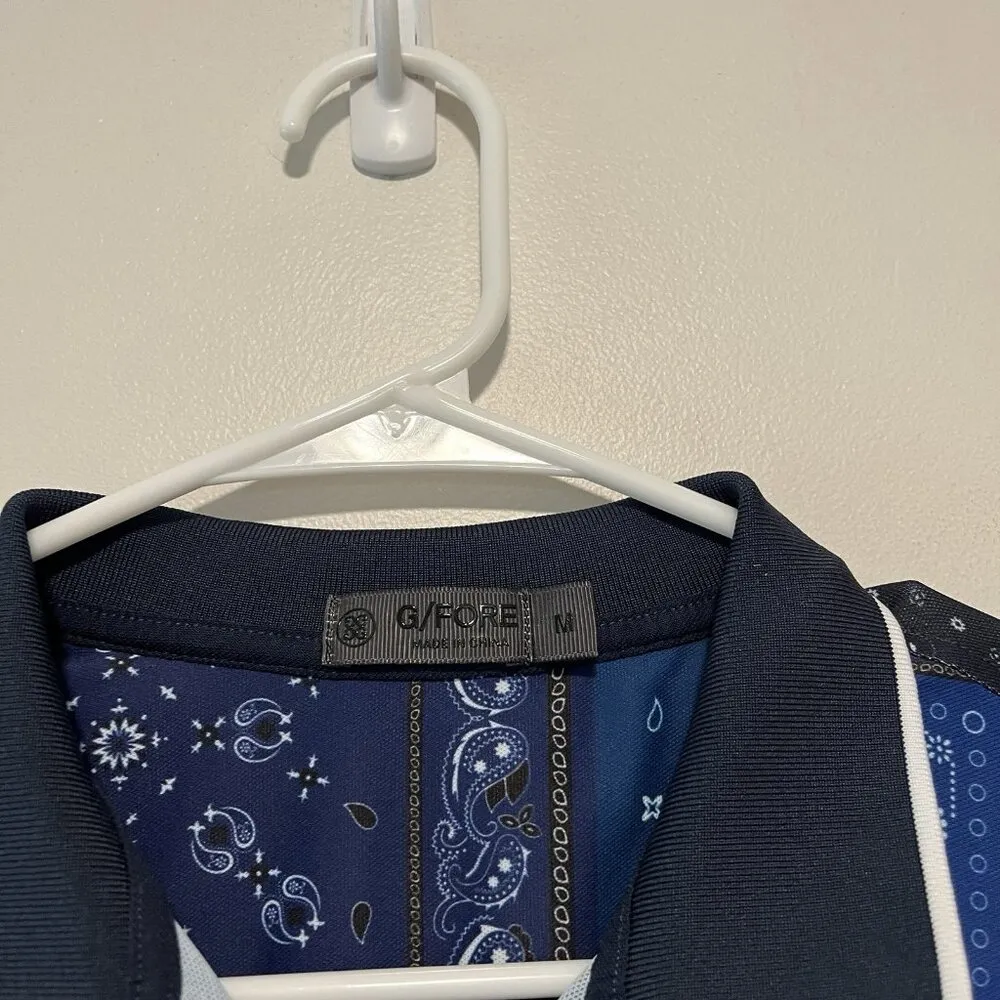 G/FORE Navy Blue Bandana Tech Pique Golf Polo Shirt Size Medium‎ - Image 4
