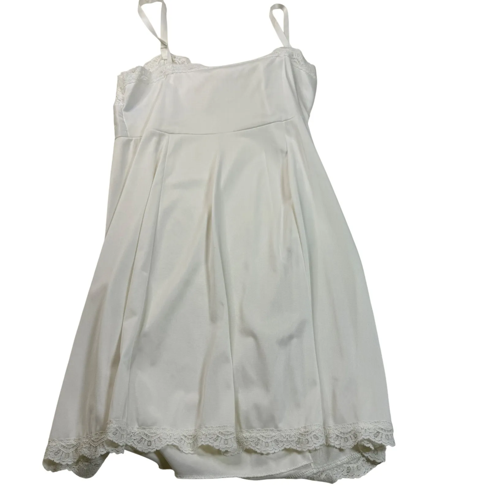Vintage Kayser White Nylon Lace Trimmed Slip Dress Size 36 Made‎ in USA - Image 2