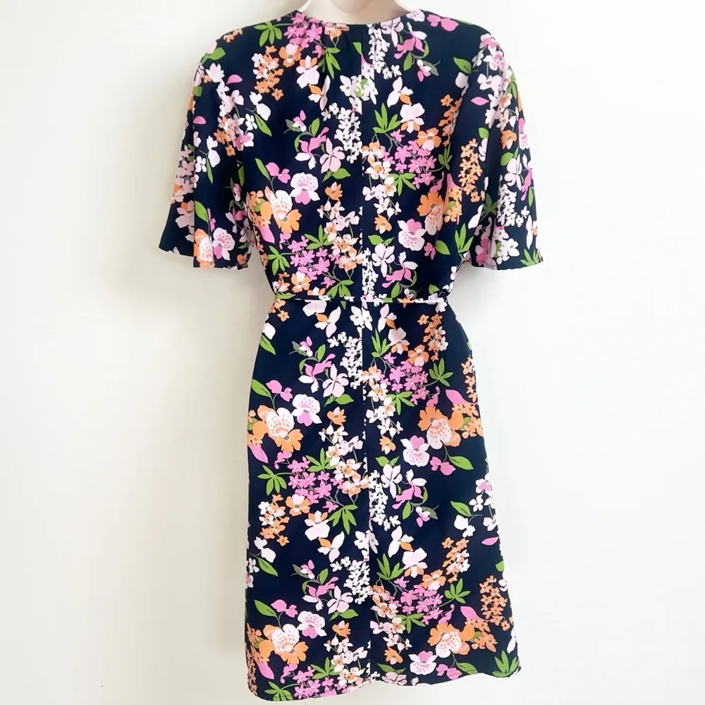A New Day Floral Short Sleeve Pullover Mini Dress Tie Waist Large V Neck Multi - Image 3