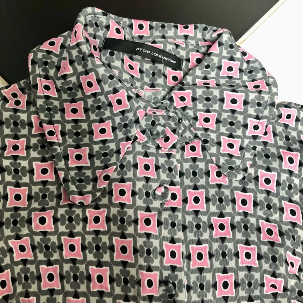 Long Sleeve Stretchy Mini Dress Pink Grey Mod Retro EU40 US Sz S - Image 5